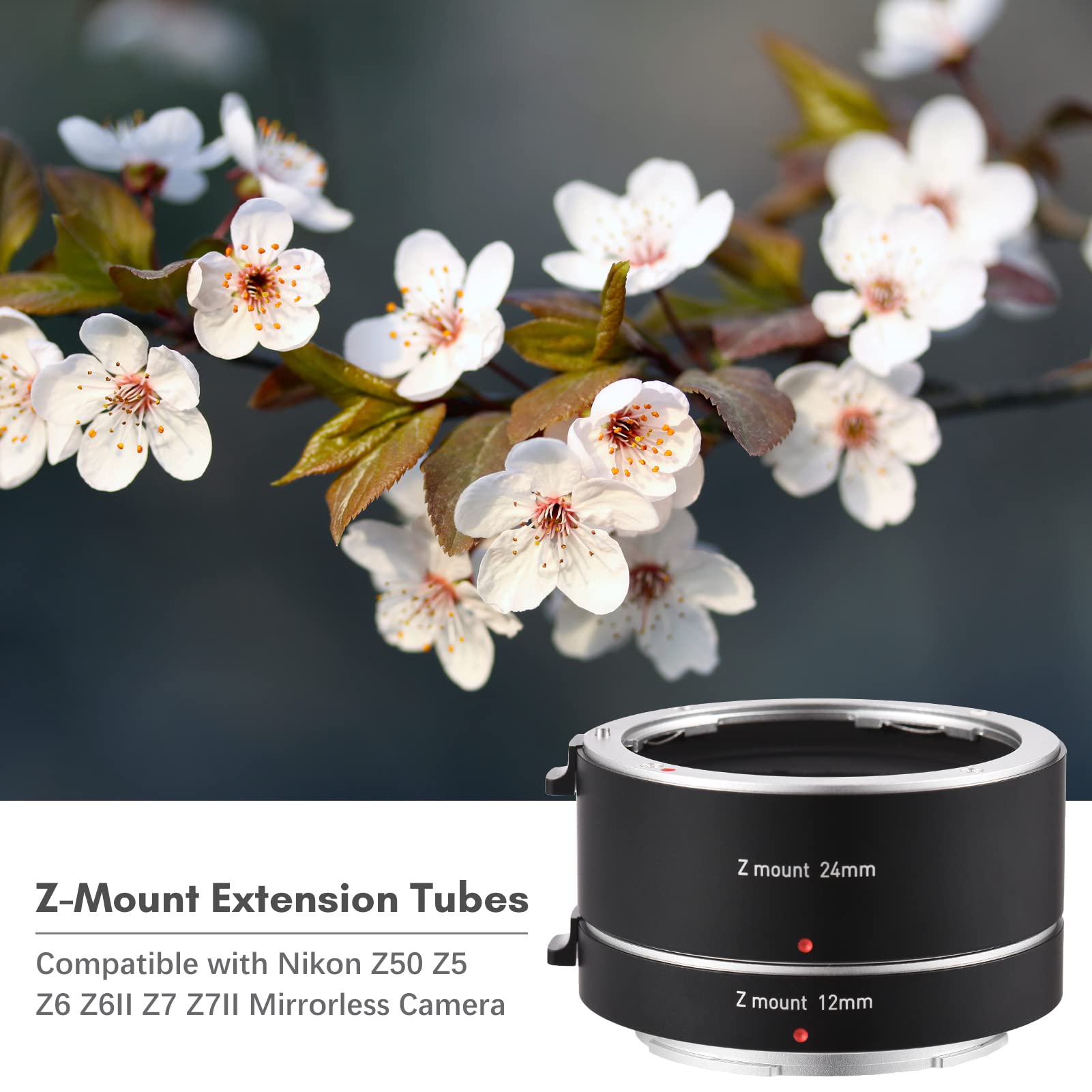 HUIOP Tubos de extensión de Metal Tubos de extensión automáticos de Enfoque automático Tubo de fotografía Macro de Montaje Z de 12 mm + 24 mm Compatible con cámara sin Espejo Z50 Z5 Z6 Z6II Z7 Z7II