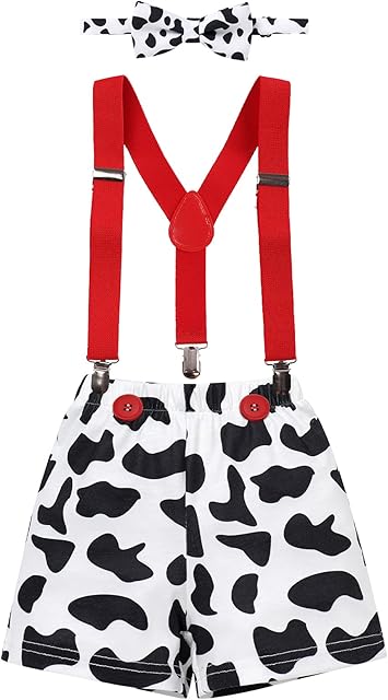 FYMNSI Baby Boy First Birthday Cake Smash Outfit One Year Old Photo Shooting Costume Shorts + Suspenders + Bow Tie + Headwear 4pcs Set