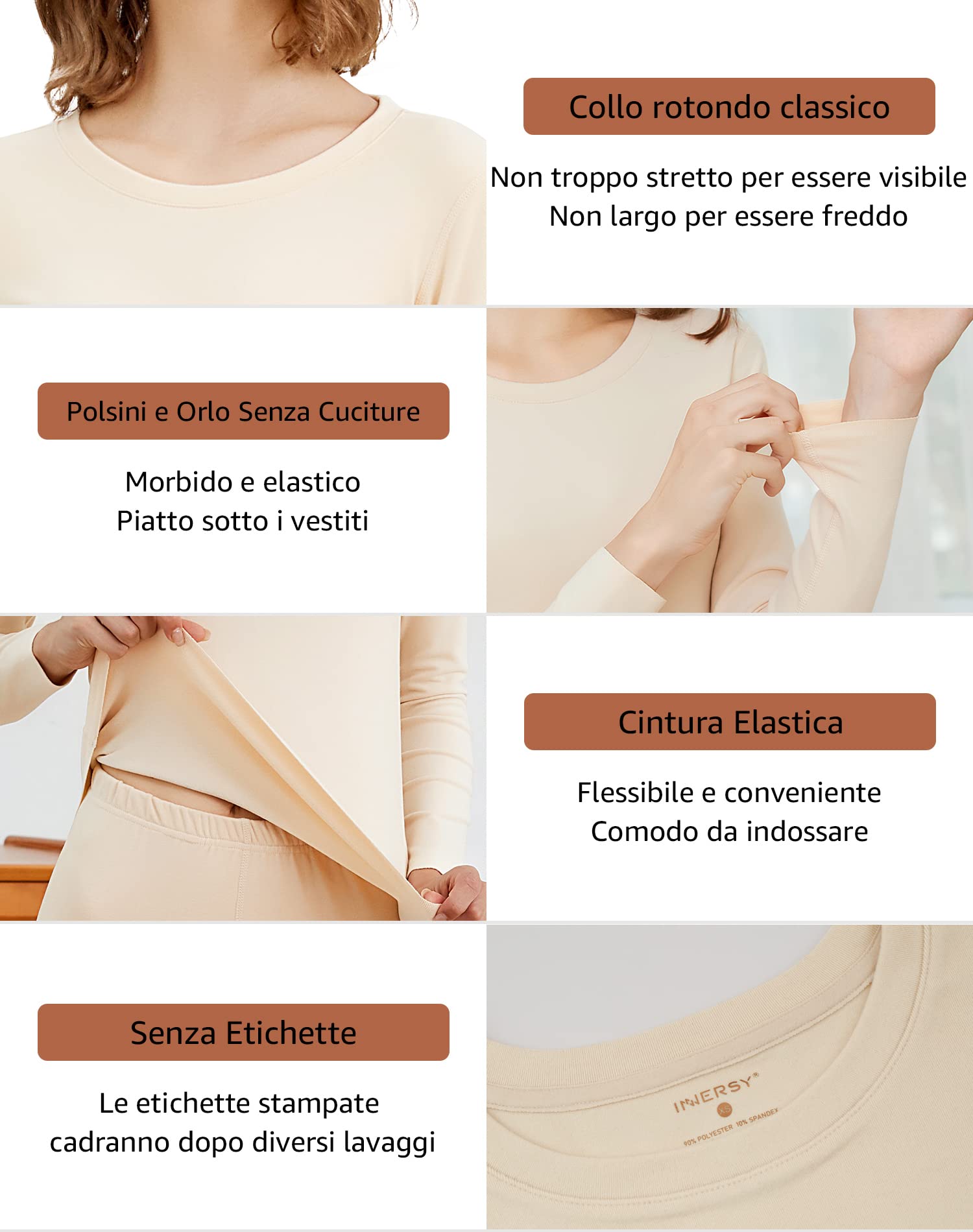 INNERSY Intimo Termico Donna Completo Maglia Termica Manica Lunga e Pantalone Caldo Pigiama Invernale Sci Set