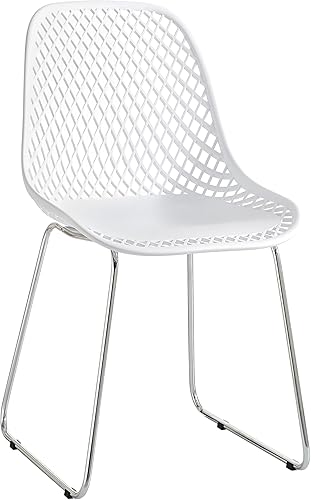 Miniatura 3 de Juego de 4 sillas de comedor modernas de plástico, sillas estables para interiores y exteriores con patas de metal para cafeterías, restaurantes y