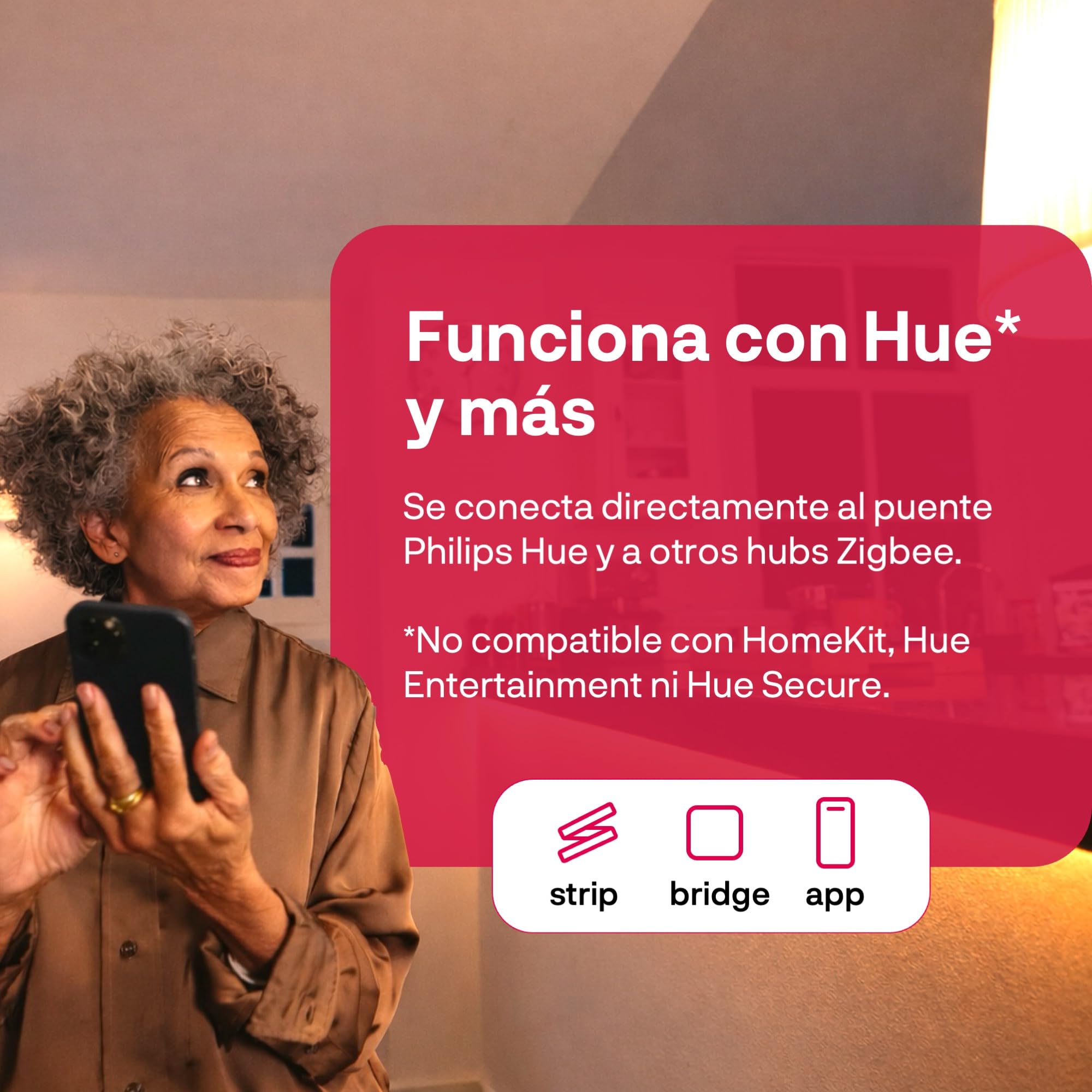 innr Tira LED Zigbee Inteligente 3m, Funciona con Hue* y Alexa (hub requerido), luz RGBW premium, ultra brillante 2200 lm, iluminación LED indirecta, regulable, para salón y dormitorio