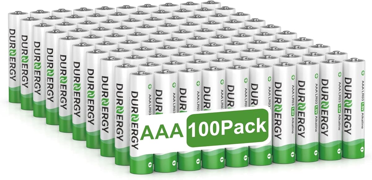 DURNERGY AAA Batteries 100 Pack Alkaline 1.5V 10 Year Shelf Life 1200mAh High Capacity for Remote Controls Toys Flashlights LR03 E92 MN2400