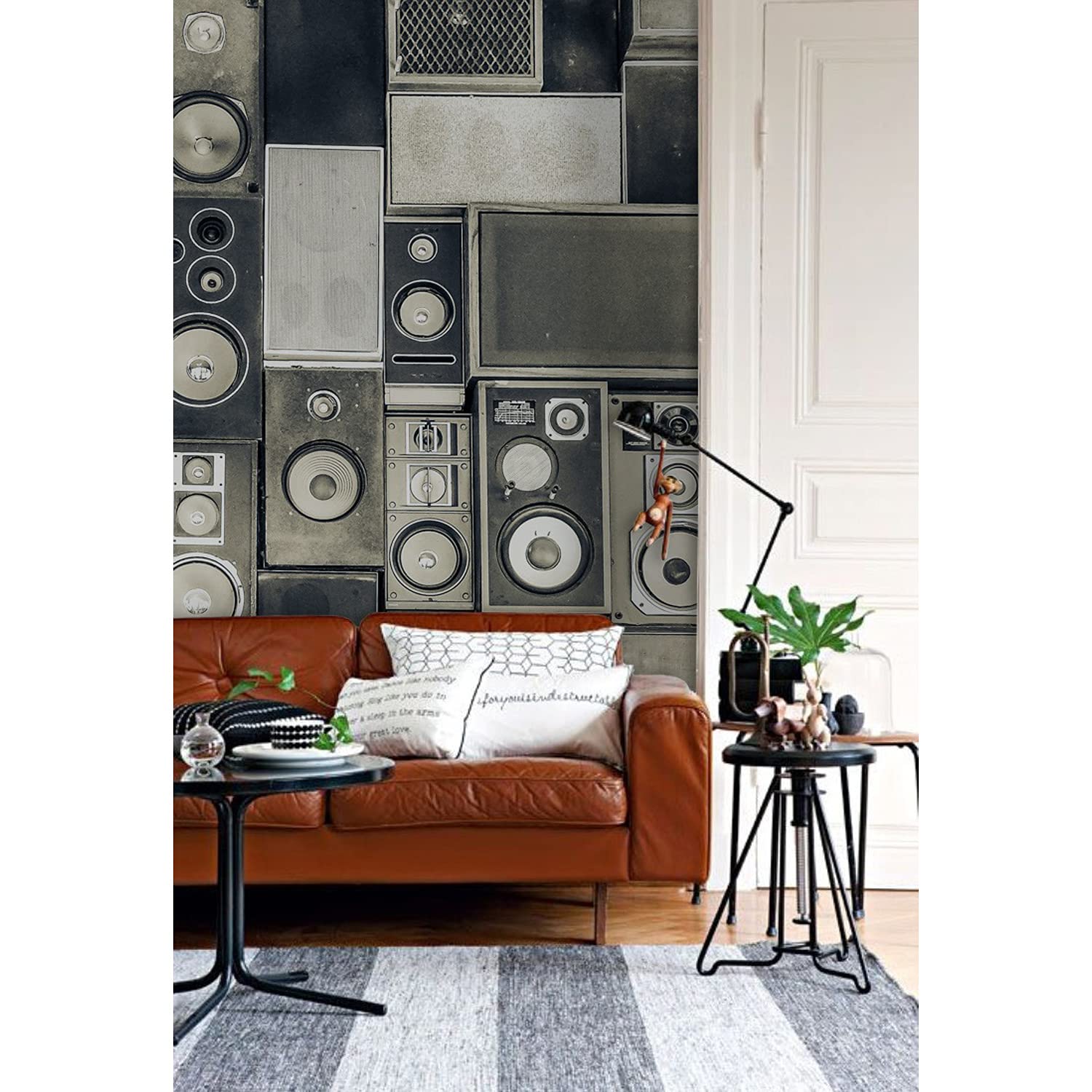 Papier peint 290x290 cm musique rétro sticker mural auto-adhésif pour salon et chambre
