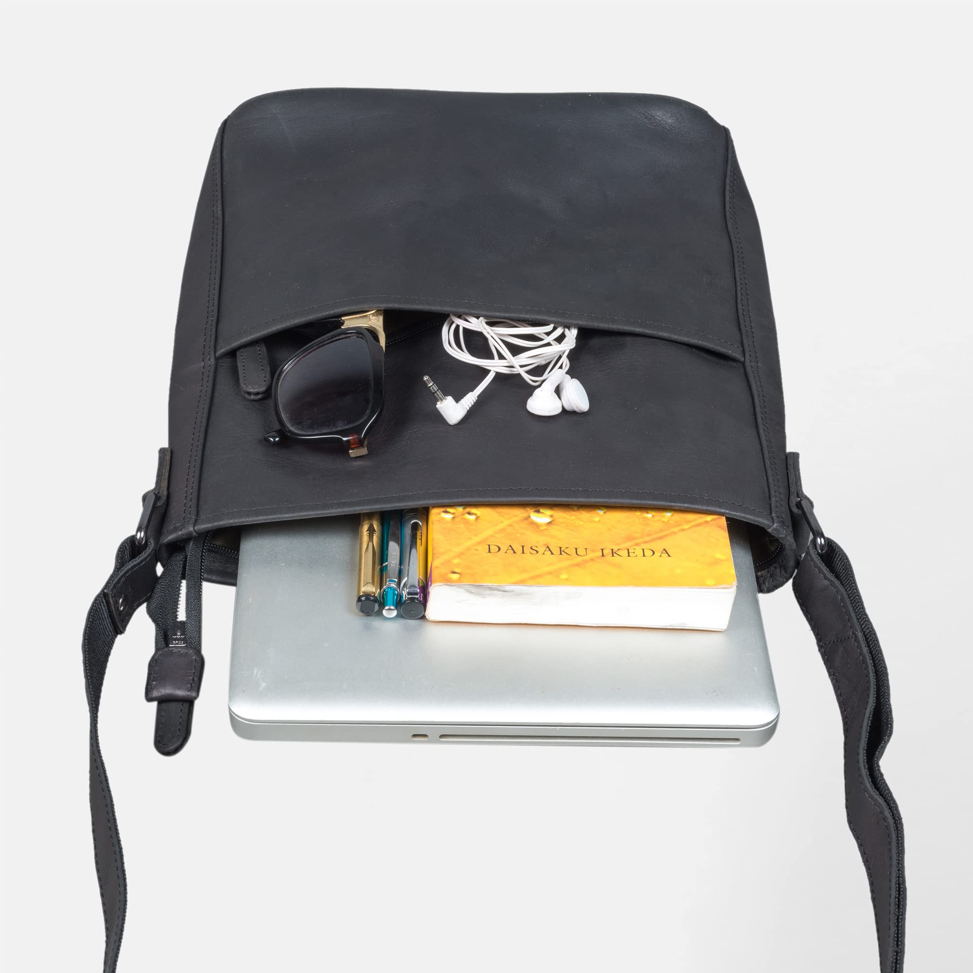 LEABAGS Bolso de Cuero para Mujer | Bandolera de Cuero Genuino | Trabajo, Universidad, Escuela y Tiempo Libre | Tamaño M & L