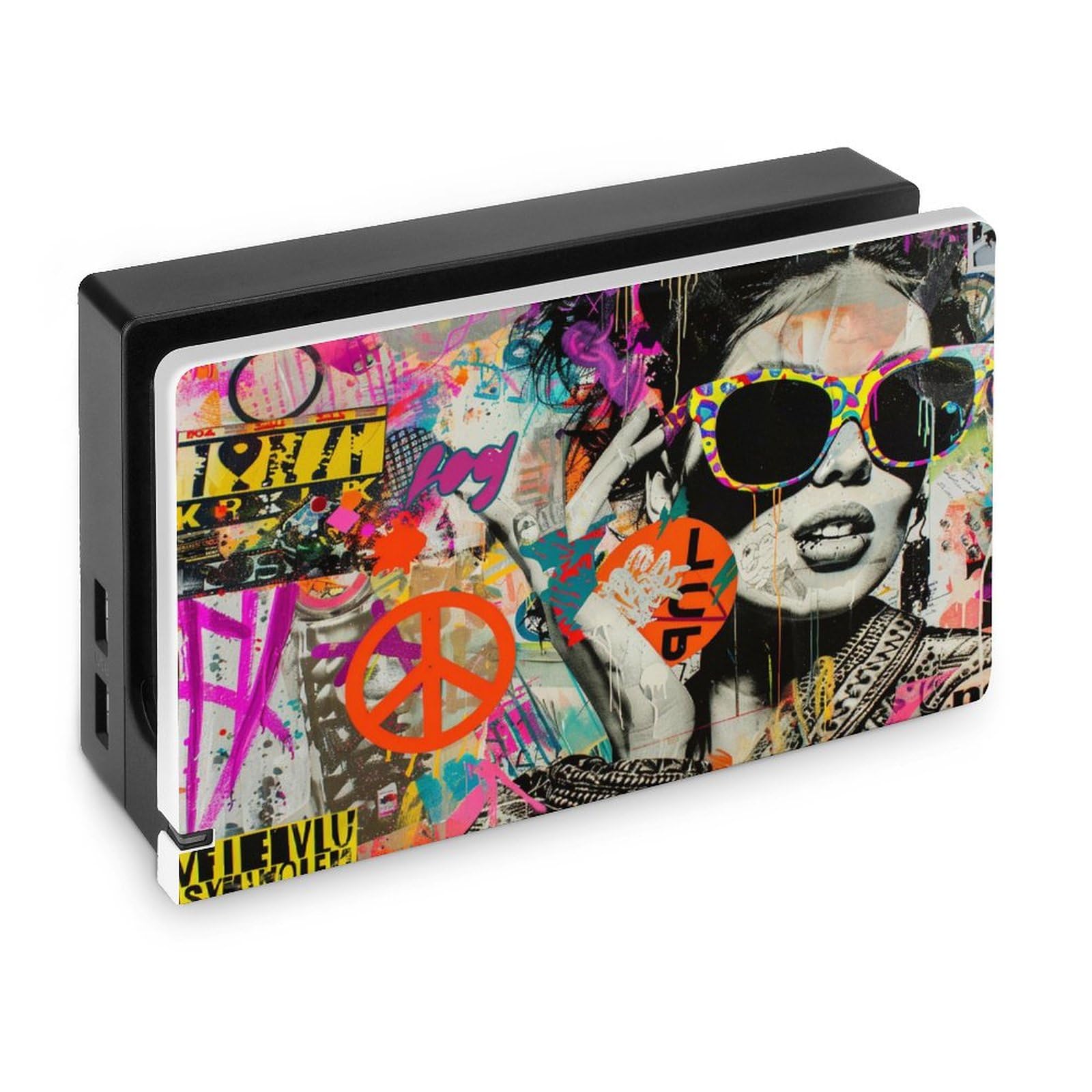 Woman Wearing Sunglasses Graffiti Dock Cover for Switch OLED Street Art Dust Anti Scratch PC Hard Faceplate Shell