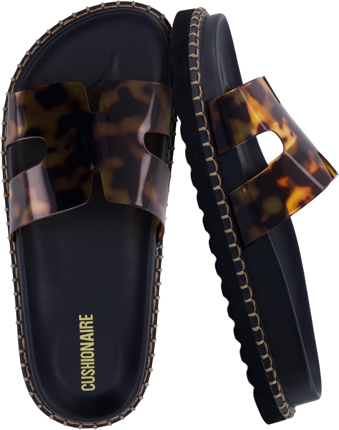 CUSHIONAIRE Crisp Women’s Slide Sandal – Faux Leather Cutout Slip-On with Artisan Stitching & Memory Foam, Wide Widths Available