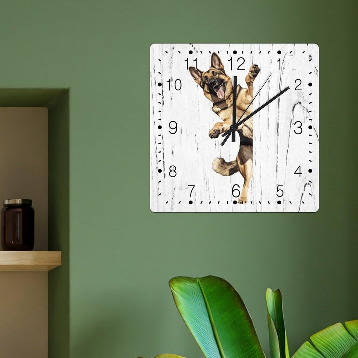 Shepherds Wall Clock Shepherds Dog Peeking ASquare Corner Clock Gift for Dog Mom Hanging Wall Clocks Silent Non Ticking Battery Operated Wall Clock for Home Bar Coffee 12x12in