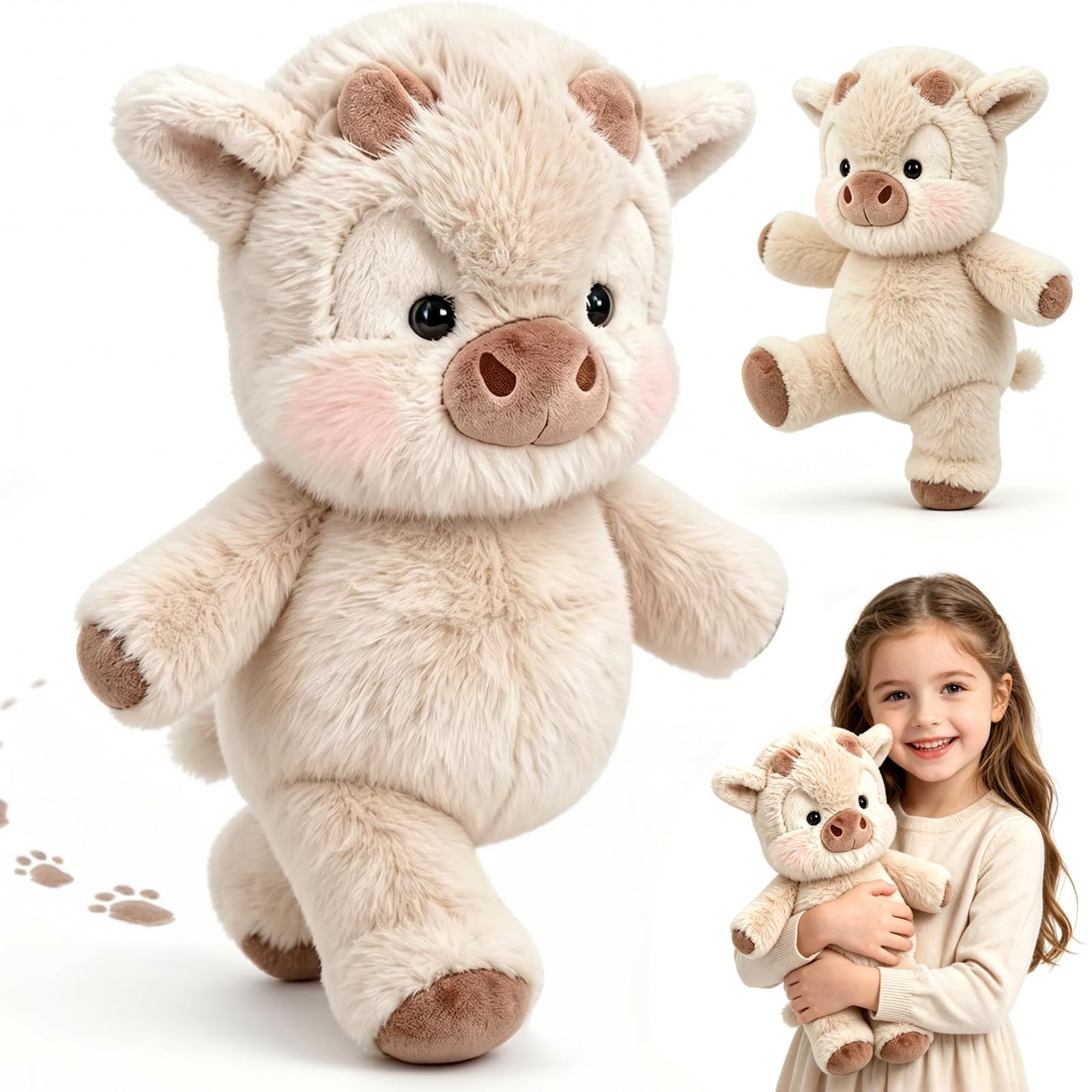 Pipihome Kuh Kuscheltier Hochlandrind, 45cm Hochlandrind Laufendes Kuscheltier, Highland Running Cow Kuscheltiere Plüschtiere, Cute Plüsch Kuh für Stressabbau Erwachsene Kinder Geburtstagsgeschenk