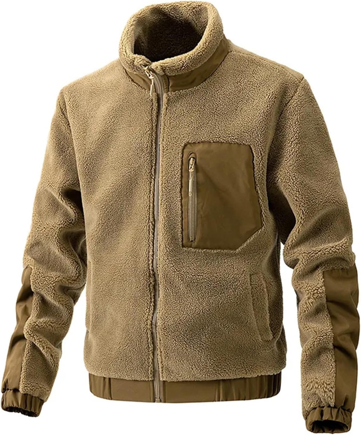 Men’s Double-Sided Polar Fleece Jacket Thick Stand Collar Warm Sweatshirt Outerwear