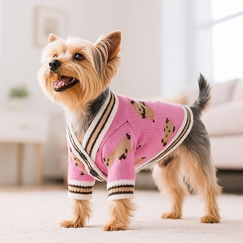 Vista 10 de Suéteres para perros pequeños y medianos, lindos suéteres de punto con osos para perros, ropa para perros pequeños y medianos, trajes suaves