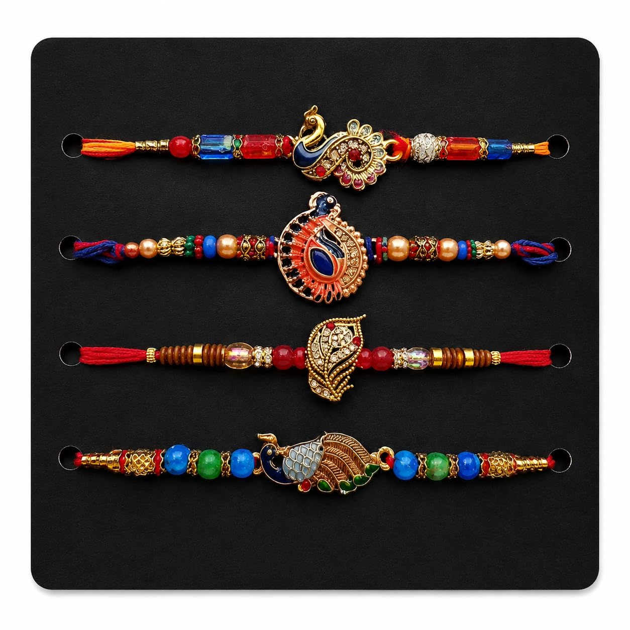 kamak Rakhi for Brother Pack of 4 | Premium Designer Rakhi Combo | Handmade Fancy Pearl Beads Religious | Raksha Bandhan Festival Gift for Bhai-picture-3
