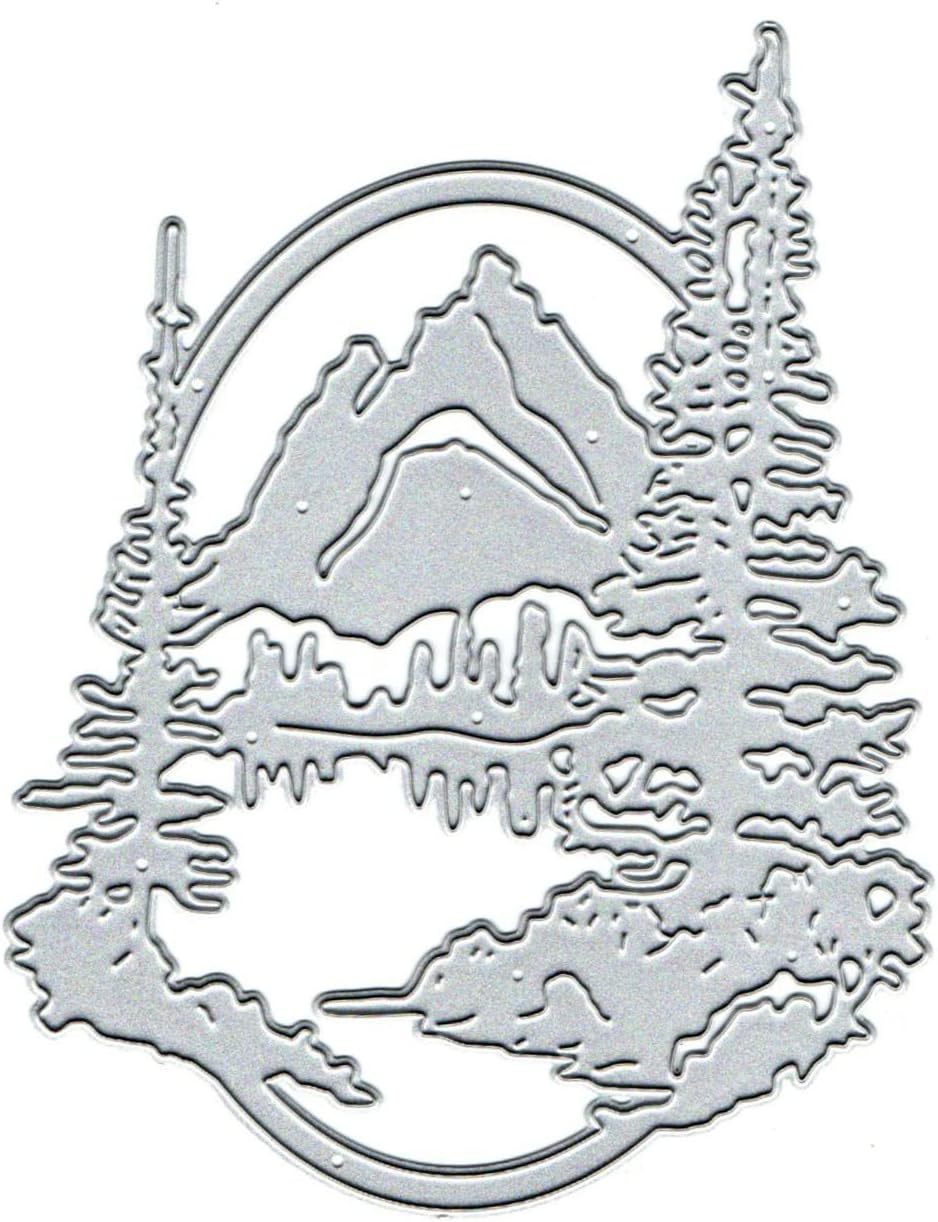 Landscape Christmas Tree Metal Die Cuts,Merry Christmas Tree Mountain Cutting Dies Cut Stencils DIY Scrapbooking Decorative Embossing Paper Scrapbooking Card Making