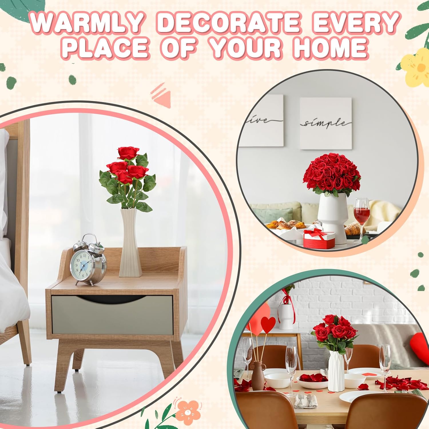 Tigeen 150 Pcs Artificial Silk Roses Flowers Bulk for Weddings, Valentine's Day & Home Decor - Realistic Long Stem Flowers(Red) - Image 5