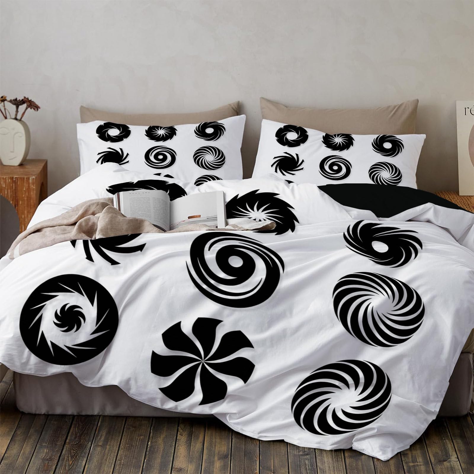 Parure de lit géométrie simple 140x200 microfibre noire avec taies