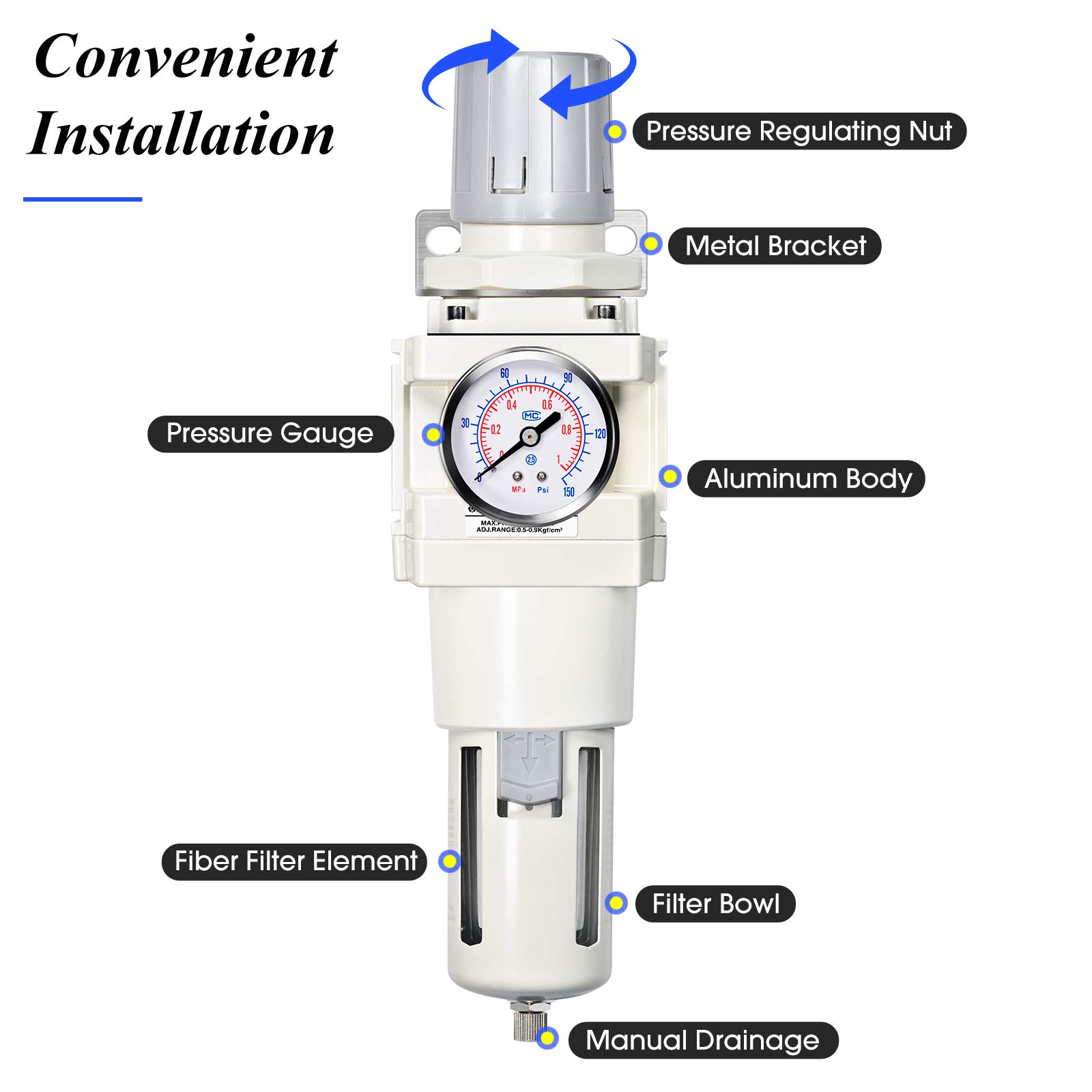 TAILONZ 3/4"NPT AW4000-06 Manual Drain Filter Regulator — Amazon image 5