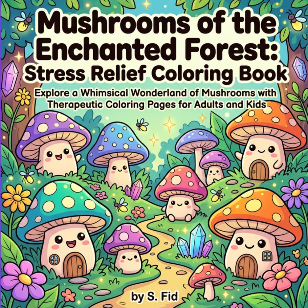 Mushrooms of the Enchanted Forest: Stress Relief Coloring Book: Explore a Whimsical Wonderland of Mushrooms with Therapeutic Coloring Pages for Adults and Kids
