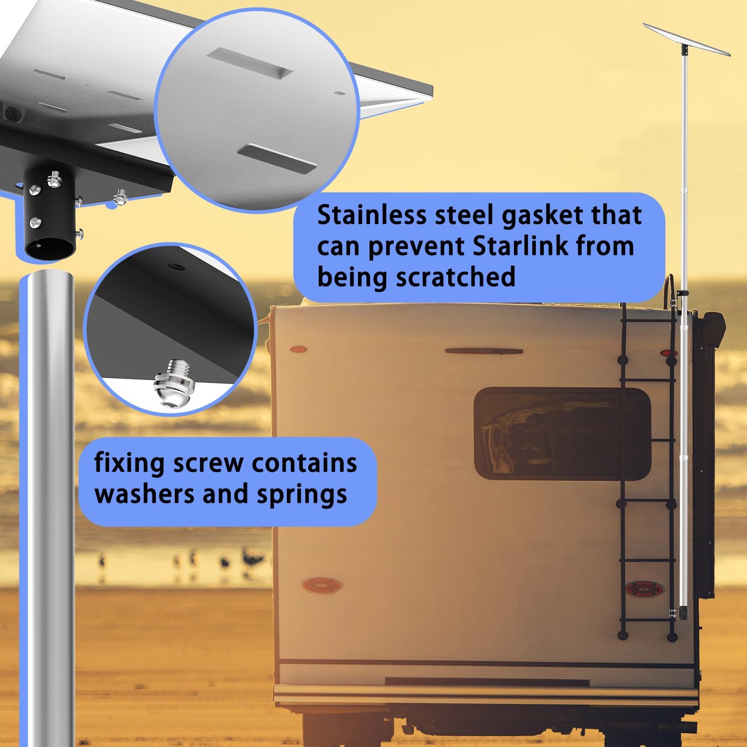 Starlink Gen 3 RV Ladder Mount Kit - 11ft Telescoping Pole with Adapter & Adjustable Mounting Kit for Ladder Rails 0.5 to 1.2 Inch