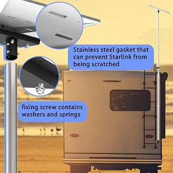 11FT Telescoping Pole Mount Kit for Starlink Gen3 & Mini RV Dish | Suits 0.5-1.2in round ladder rails w/ Gen3 adapter, matches Mini stock adapter, assemble/detach pole no ladder climb.