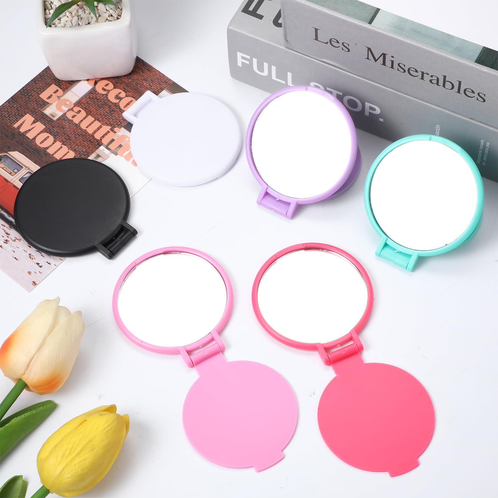 12 mini espejos plegables portátiles redondos compactos de bolsillo de 2.4 pulgadas, espejo de viaje vintage pequeños espejos de maquillaje para bolso, uso diario, recuerdos de fiesta, regalos