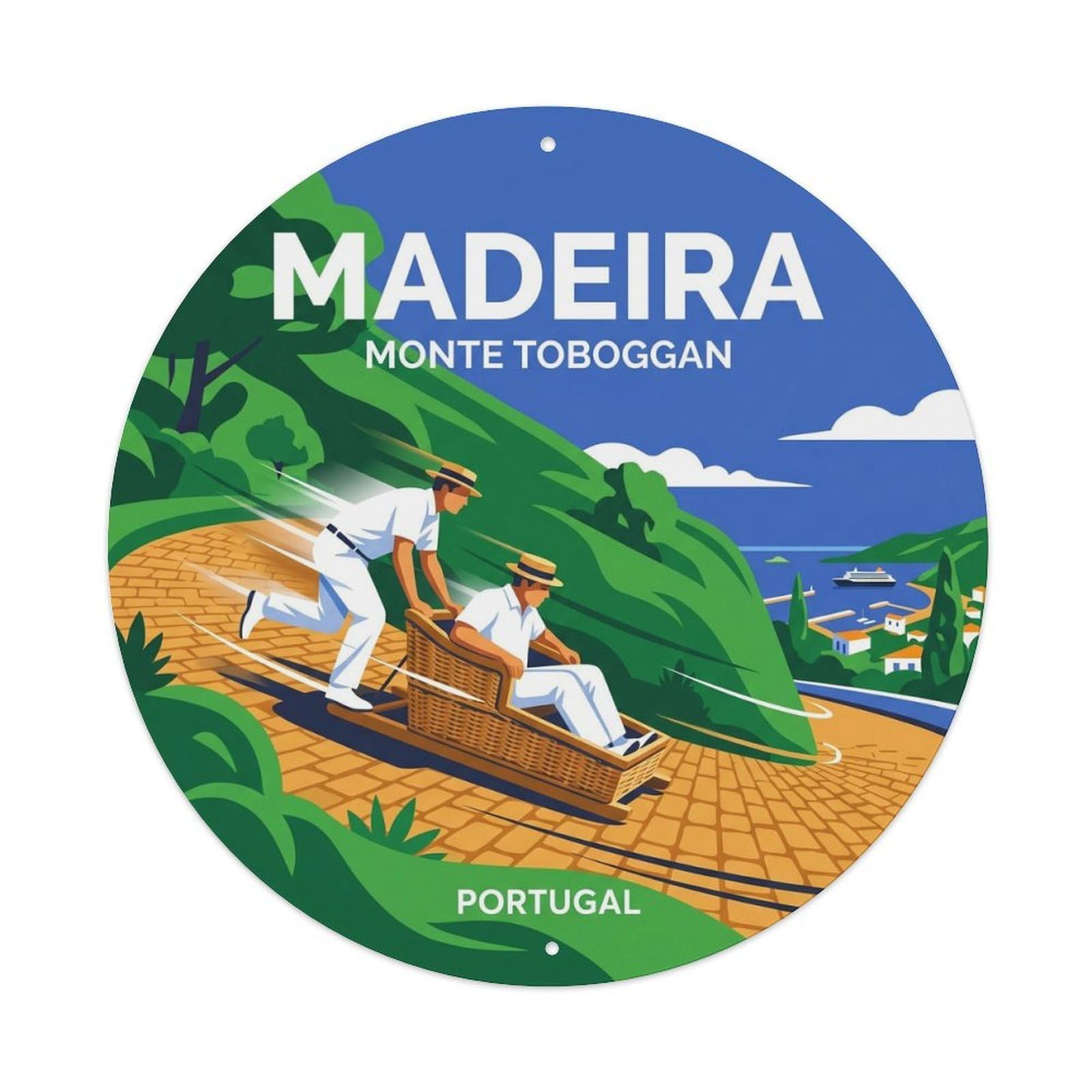 Olhnbad 08X08inch Style Cultural Portugal Madeira Cityscape Travel Art Metal Tin Sign
