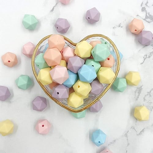 Miniatura 4 de Cuentas facetadas de silicona de 0.551 in, 50 cuentas de silicona de color suave para bricolaje collar pulsera