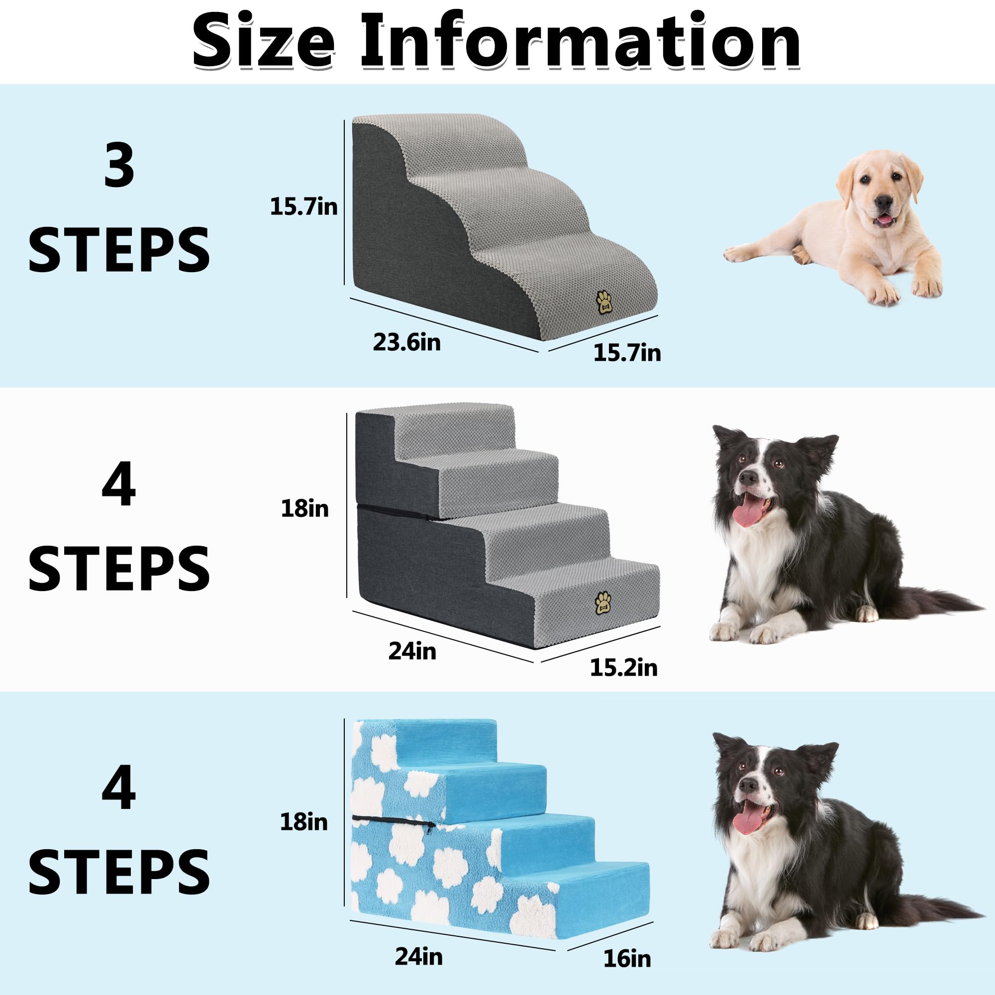 Scaletta per cani di piccola taglia, per divano e letto, in spugna ad alta densità, con copertura rimovibile e lavabile, base antiscivolo