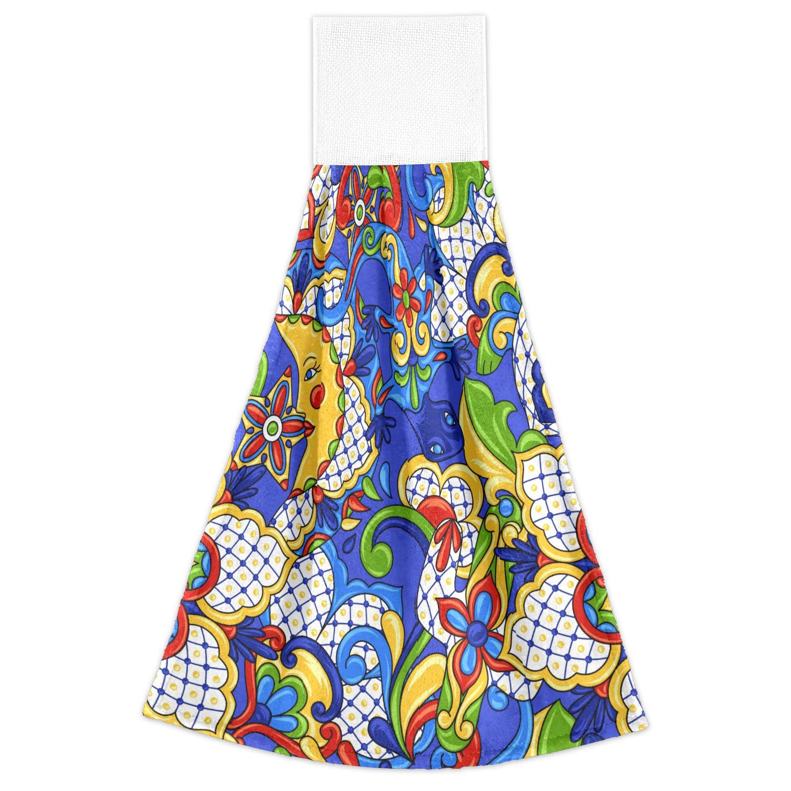 Kigai Mexican Talavera Hanging Tie Towels Set of 2, Absorbent Hand Towels Tea Bar Dish Dry Towels for Kitchen Bathroom Home Decor, 14 x18.2 inch