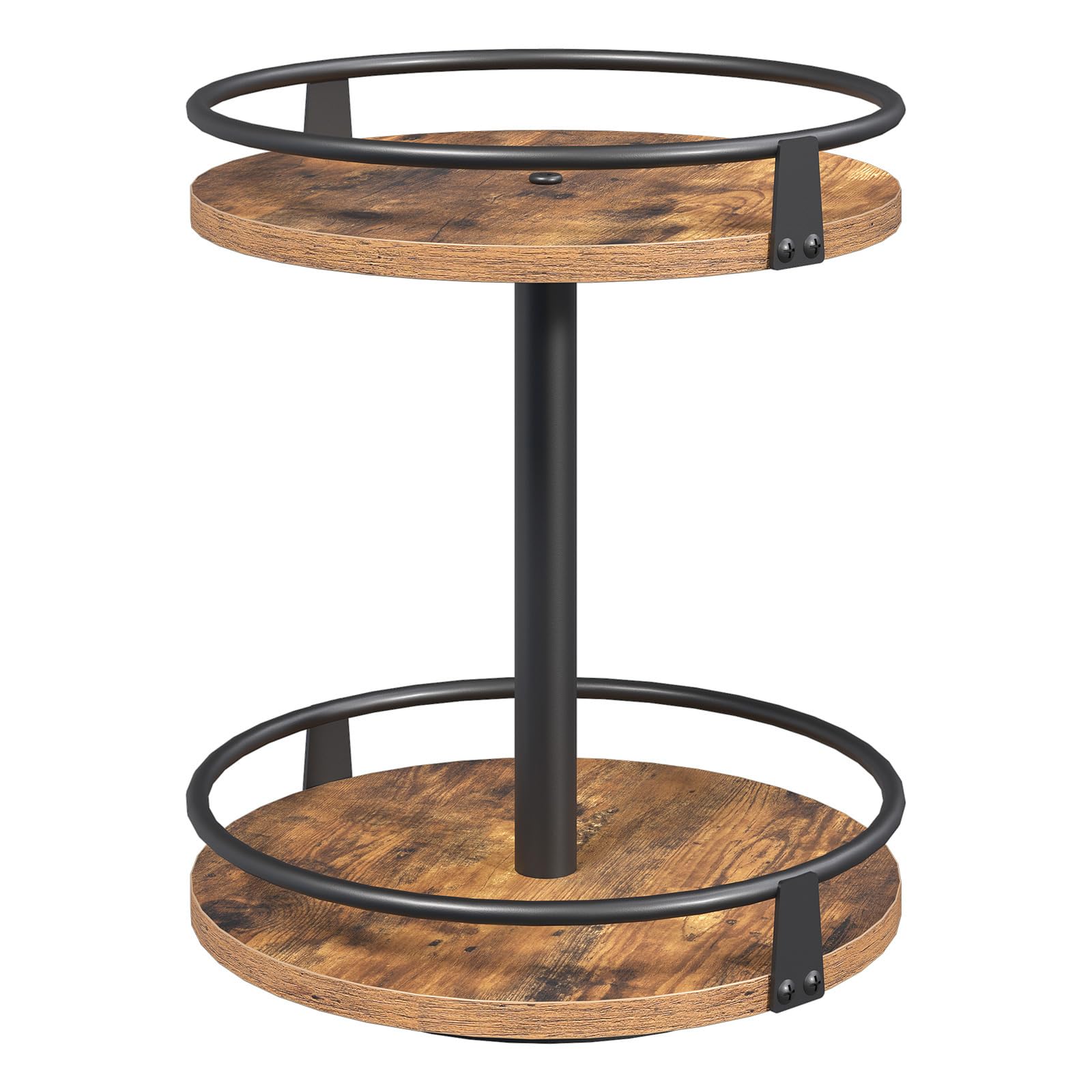 HOOBRO 2-Tier Rotating Spice Rack, Lazy Susan Organizer, Turntable Spice Rack, Vertical Storage Organizer, for Kitchen Countertop, Vanity, Dining Table, Rustic Brown and Black EBF92TL01