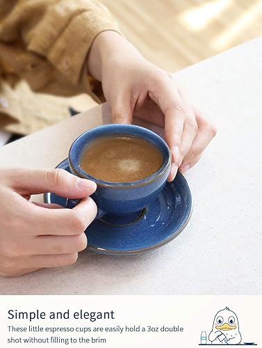Miniatura 3 de LE TAUCI Tazas de capuchino de 6 onzas con platillos, taza de café de cerámica para Au Lait, doble shot, latte, café moca, té, juego de 4, azul