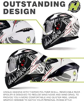 HAX Full Face Motorcycle DOT Approved Helmet with Dual Rear Wing and Pinlock Ready - Lightweight and Durable Motorbike Street Bike Helmet for Adults (Impulse Devour Black,S)