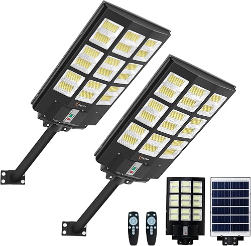 Luces solares de calle de 4200 W, sensor de movimiento para exteriores, luces de inundación solares del atardecer al amanecer, luces de seguridad