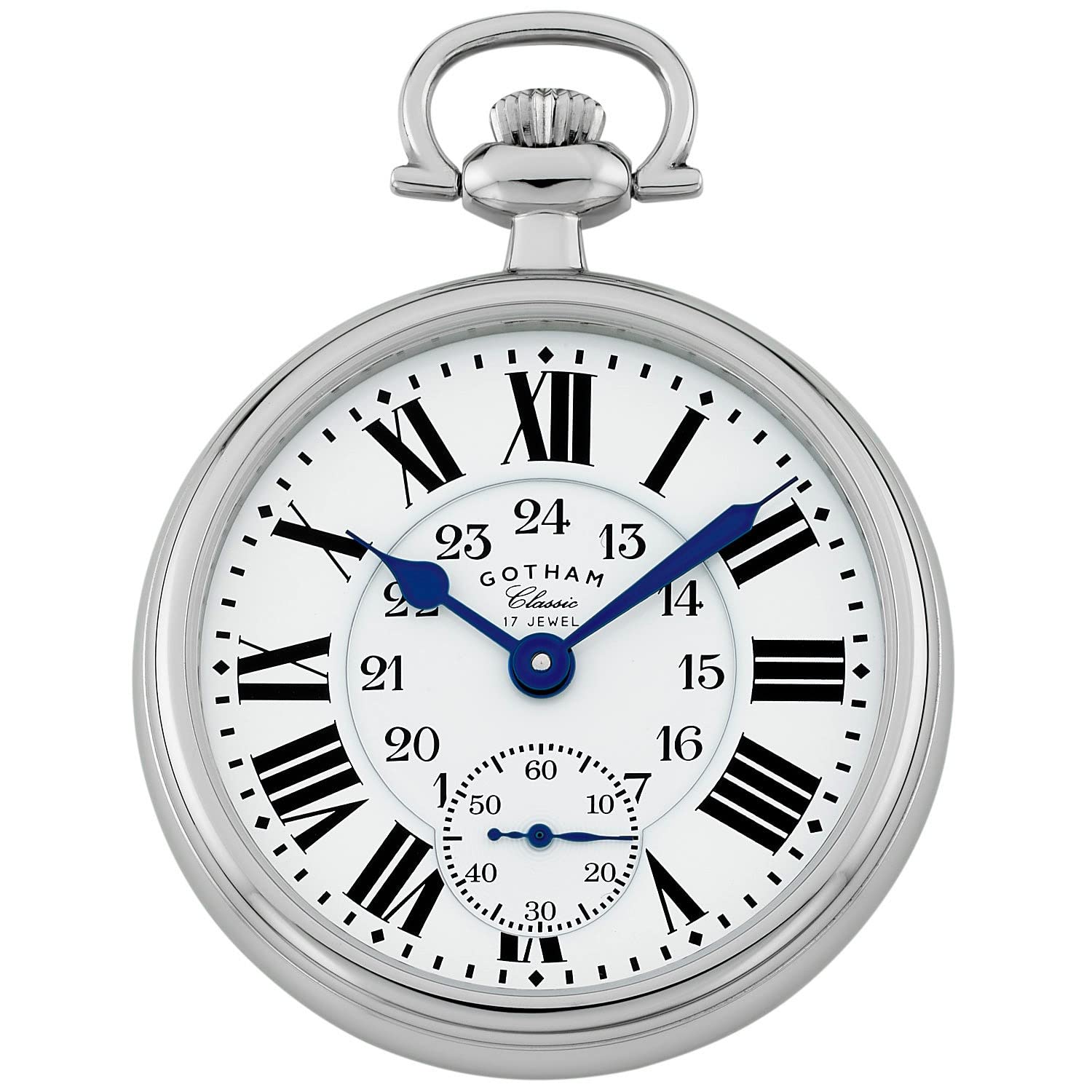 Gotham Classic Series GWC14112S Taschenuhr, Edelstahl, offen, 17 Juwelen, mechanischer Handaufzug Uhr