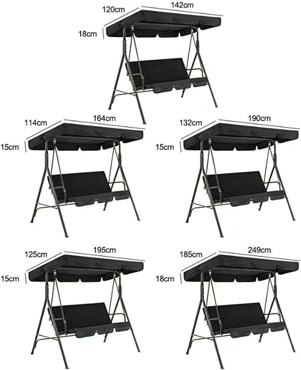 Patio Swing Canopy Replacement Top Cover Set, Swing Replacement Canopy and Chair Cover, Garden Seater Sun Shade Porch Swing Replacement Cover,Green,190x132x15cm