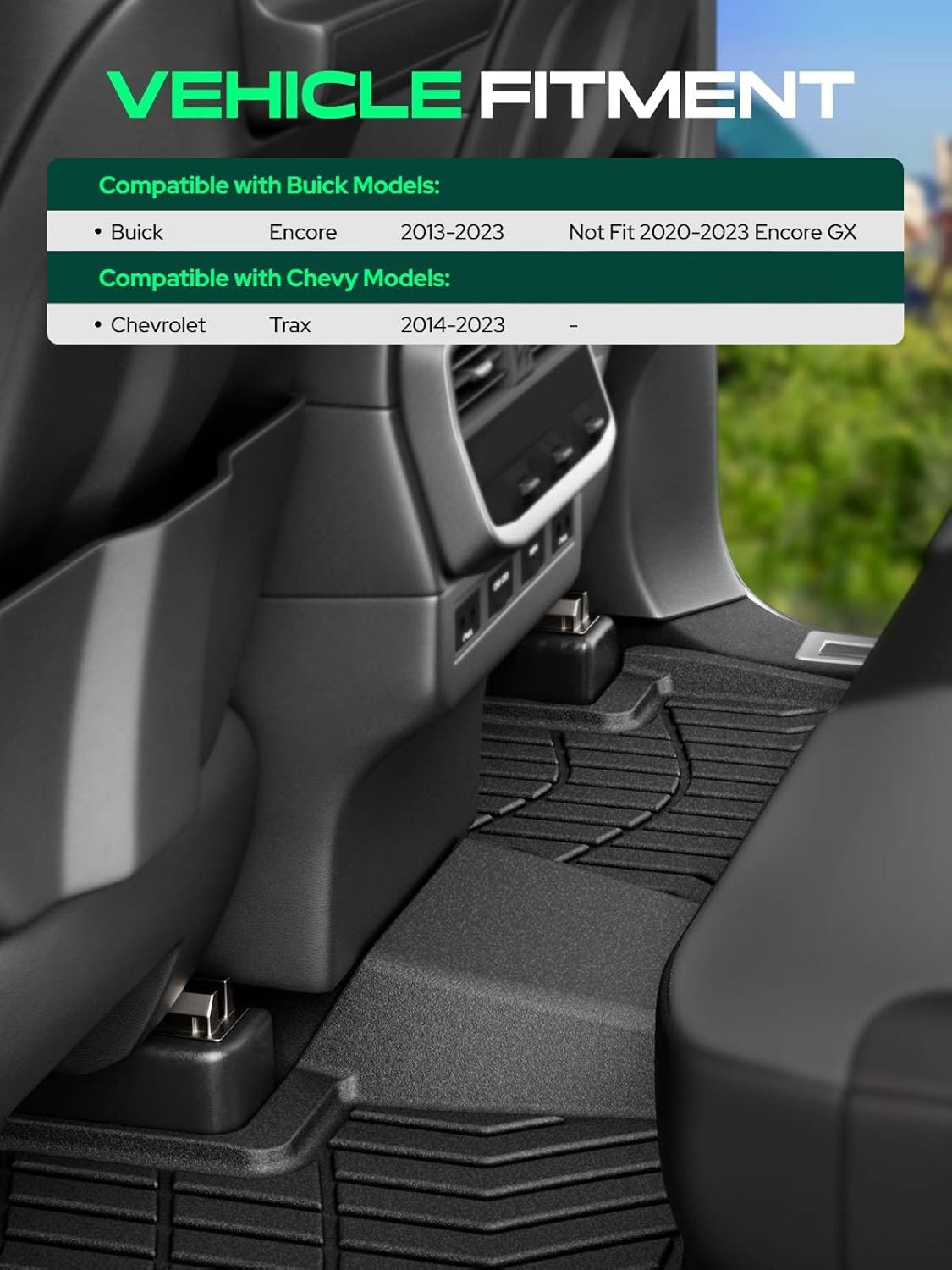 YHTAUTO Floor Mats Compatible with Buick Encore 2013-2023 (NOT GX) & Chevy Trax 2014-2023, TPE Floor Liners All-Weather Protection Custom Fit, 1st & 2nd Row, Set of 3 Black