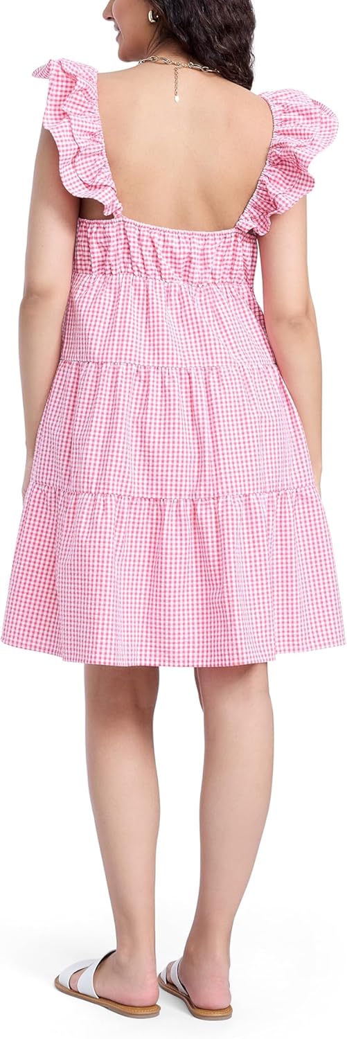 Motherhood Maternity Women's Short Flutter Sleeve Tiered Pregnancy Dress