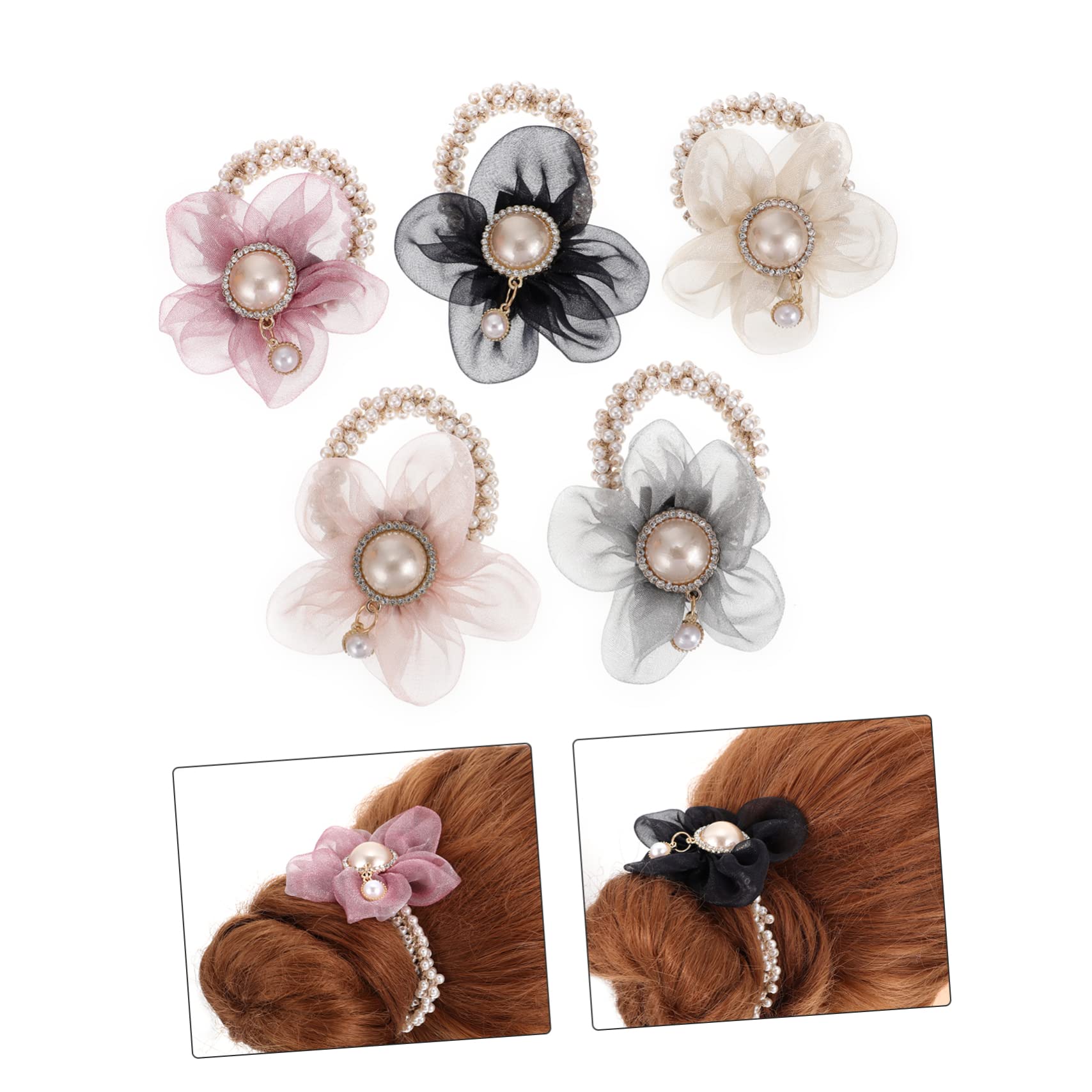 LALAFINA 20stücke Teiliges Kreativer Haargummis Mit Sonnenblumen-design Und Perlen Für Mädchen Und Für Geeignet Modisches Haarschmuck-accessoire
