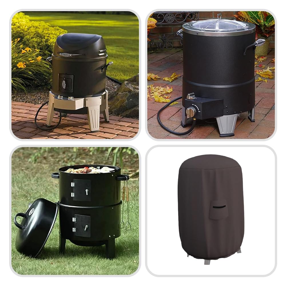Covers & All Okrągły pokrowiec na wędzarnię - 100% wodoodporny zewnętrzny kopuła wędzarnicza/grill grill pokrowiec na grilla z kieszenią powietrzną i elastyczny do wygodnego dopasowania (56 cm (śr.) x 81 cm (wys.) , kawa)