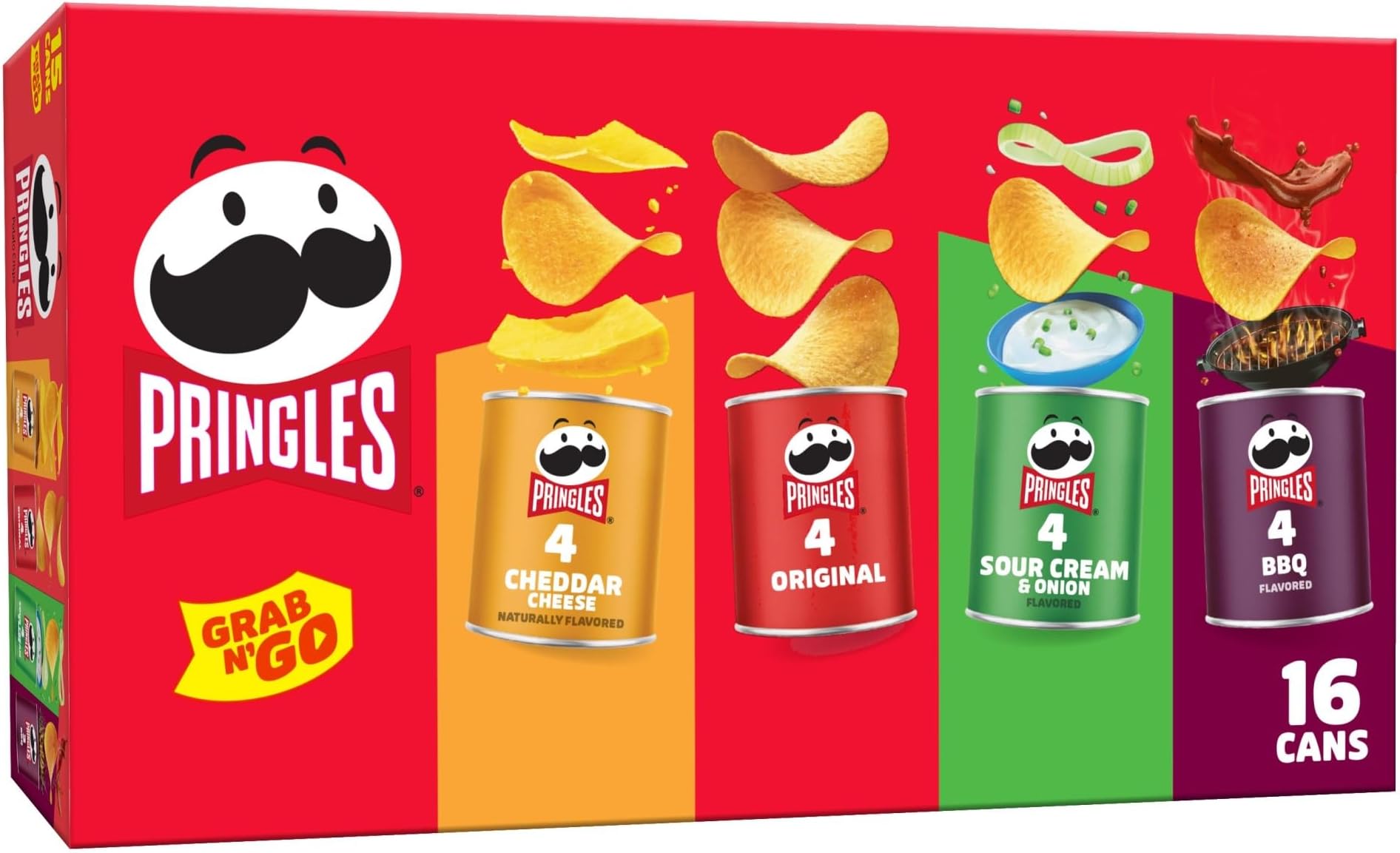 Pringles Potato Crisps Chips, Lunch Snacks, Office and Kids Snacks, Grab N' Go, 1.38 Pounds, Variety Pack (16 Cans)