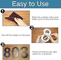 Vista 4 de Número de casa de acero inoxidable, números de casa autoadhesivos de 5 pulgadas, números de casa modernos de metal cepillado, número de decoración