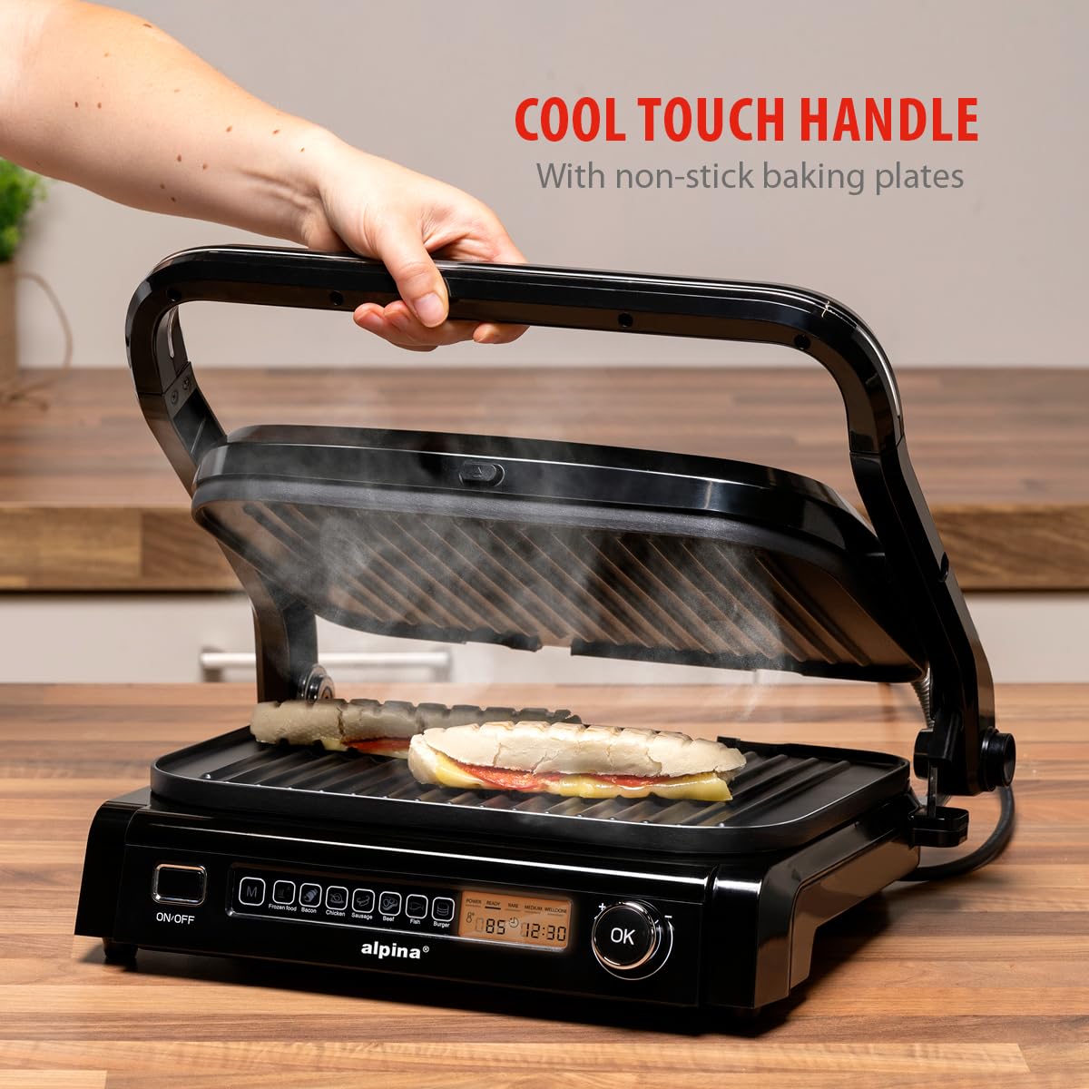 ALPINA Grill kontaktowy, 230 V, 2100 W, stal nierdzewna