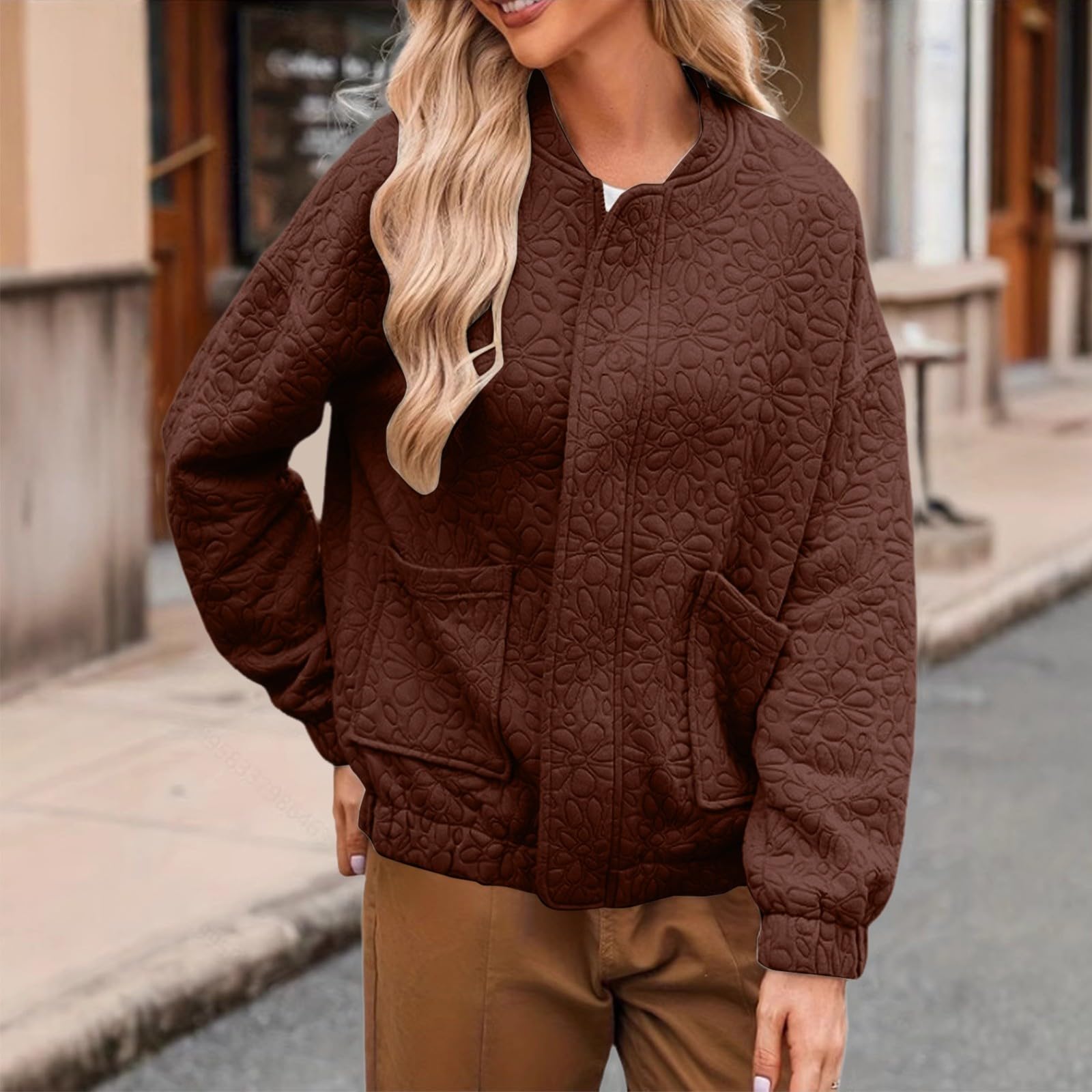 Generisch Chaqueta de entretiempo para mujer, otoño e invierno, chaqueta bomber para mujer, ligera, corta, chaqueta de otoño, chaqueta deportiva de gran tamaño, chaqueta deportiva con cremallera