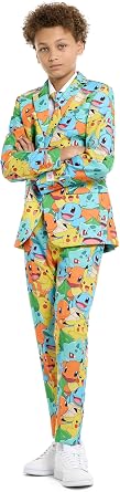 Opposuits Teen Boys Pokemon Suit - Pikachu Outfit - Including Blazer, Pants and Tie - Multicolor