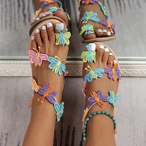 Miniatura 3 de Hbeylia Butterfly Flat Sandals for Women Ladies Fashion Casual Bohemia Elegant Gladiator Sandals Jewelry Toe Ring Dressy Slip On Sandals for Bride