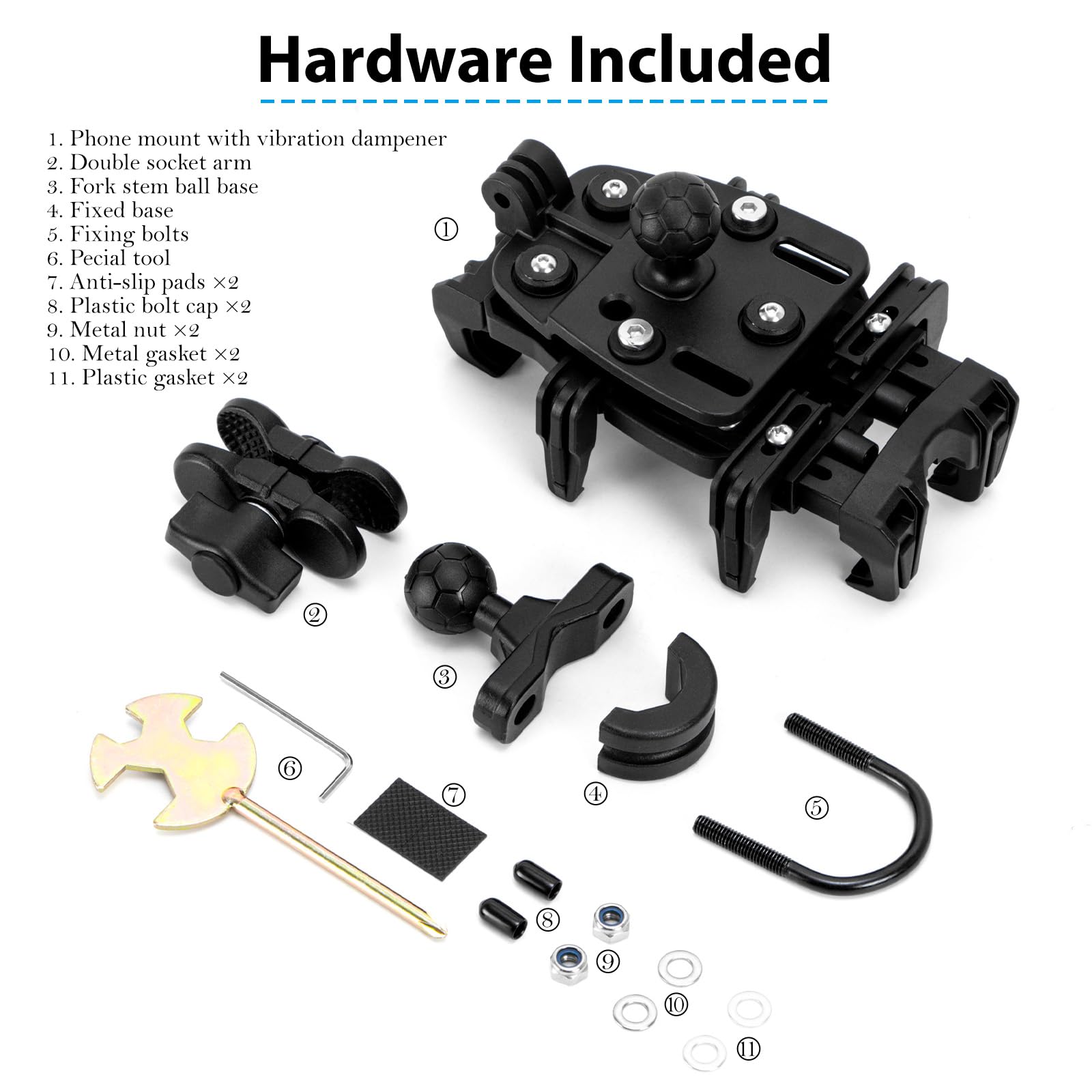EMERK Soporte para teléfono de motocicleta con amortiguador de vibración, soporte antirrobo para teléfono de motocicleta, soporte para teléfono móvil ajustable para bicicleta, bicicleta, carretera