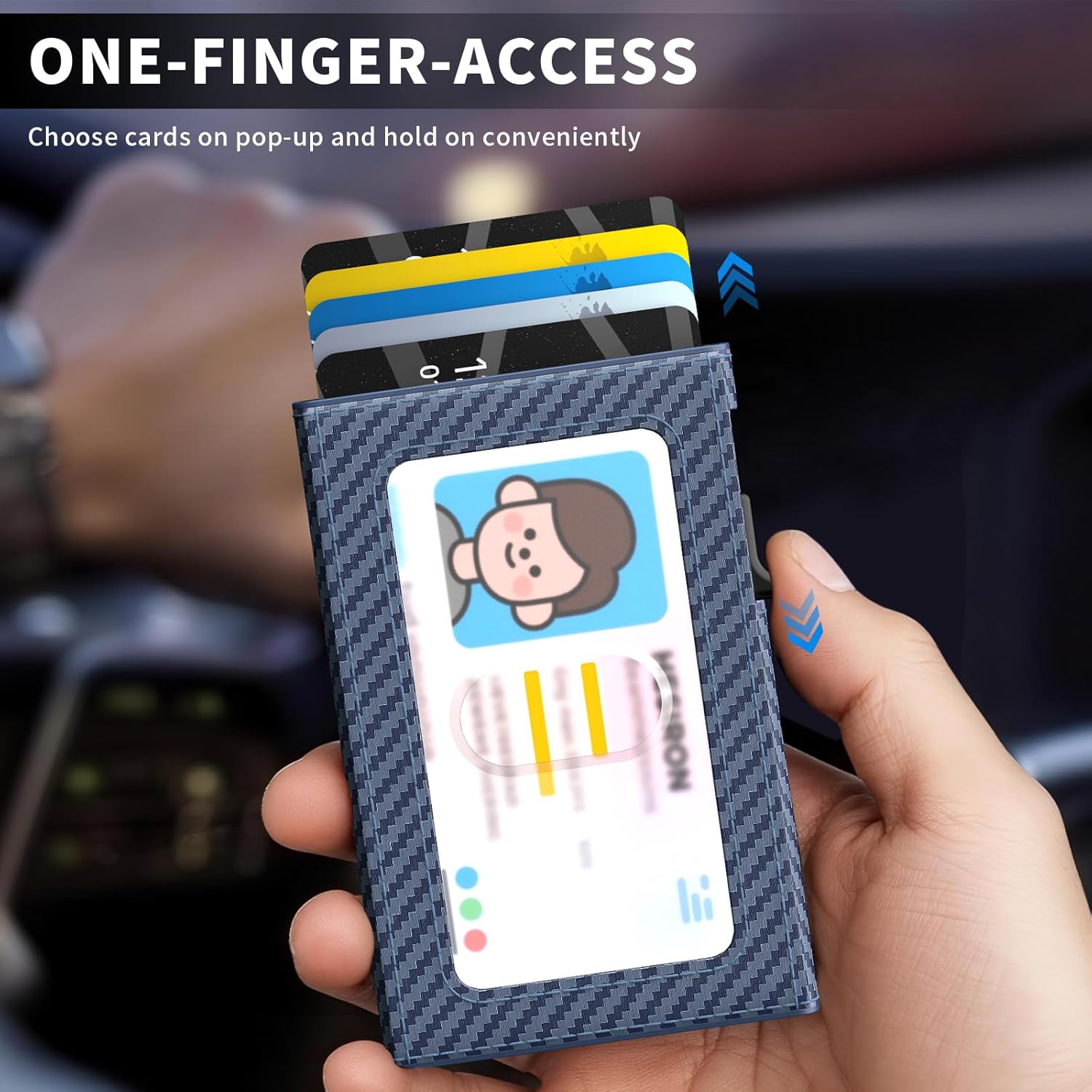 KISUEDZP Wallet for Men Slim Minimalist Pop-up Smart Holds 5-6 Cards - RFID Blocking Metal with Money Clip, Credit Card Holder & ID Window,Business Card Cases, men accessories (Carbon Blue) - Image 3
