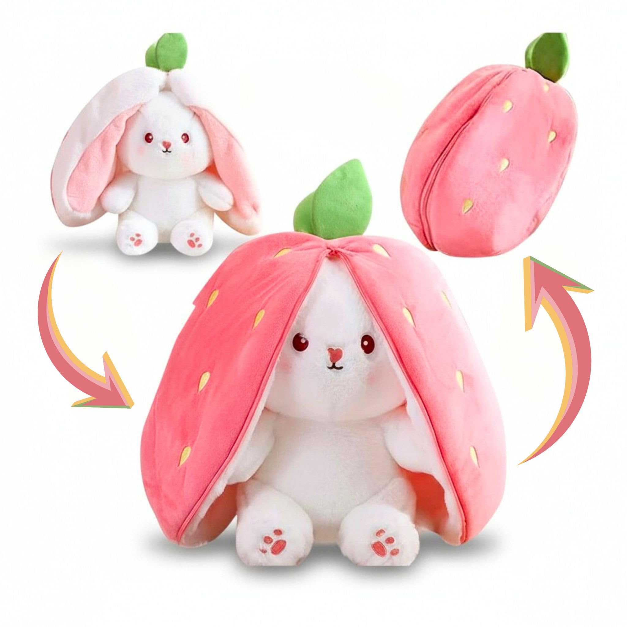 Strawberry Bunny Plush Toy Transformable Rabbit Stuffed Animal Pink 13 7 Inch Soft Plush Gift Girlfriend Girls Kids