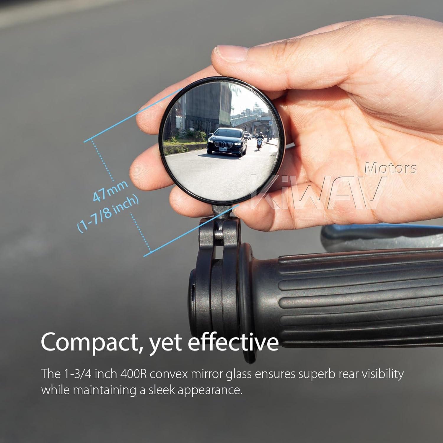 KiWAV Orbix 1-3/4" Black Round Bar End Mirrors for Road Bicycles, Mountain Bikes, BMX with Hollow-ended Handlebar Sold as a Pair