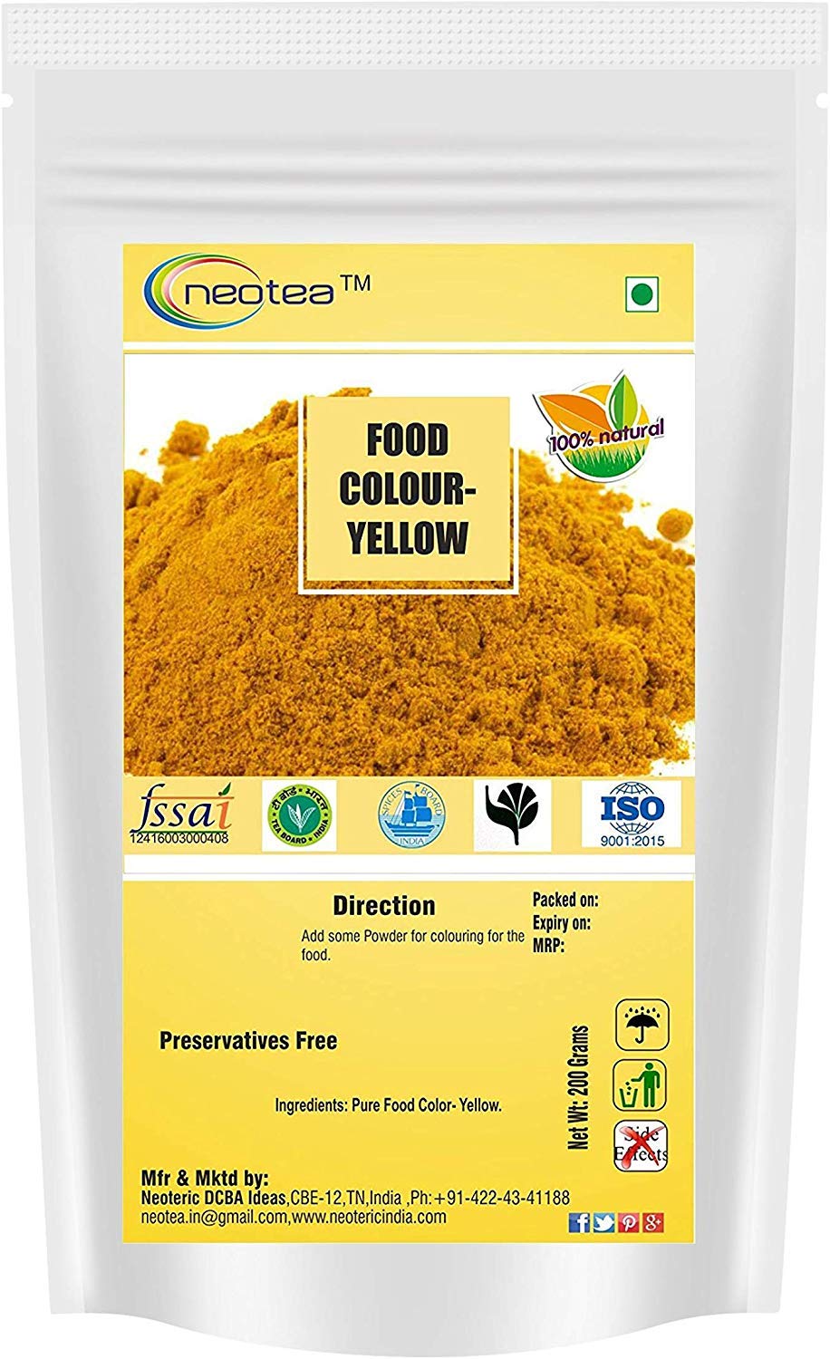 Neotea Food Color, Yellow for Ladoo, Rice, Bundi and Guldana - 200g