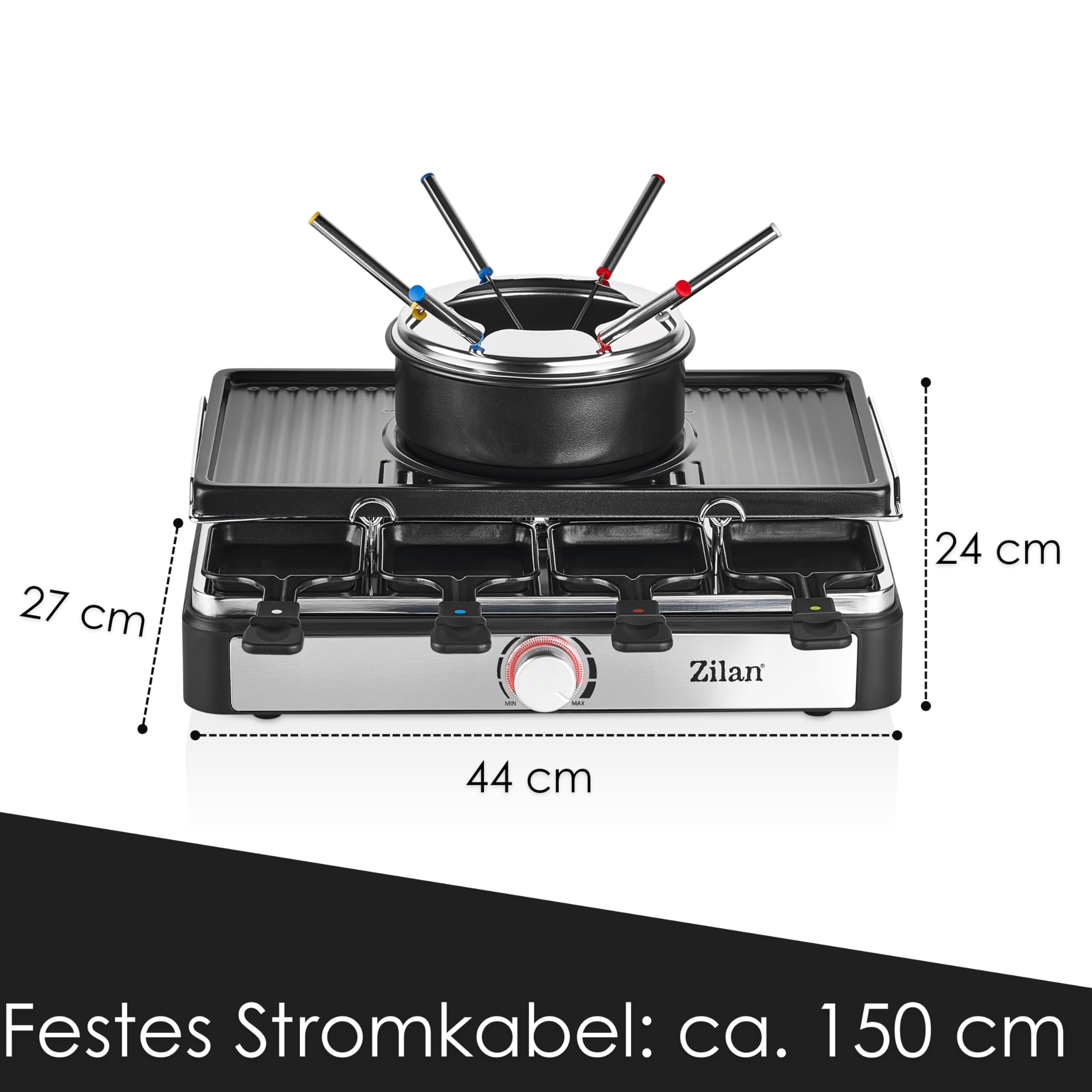 Raclette z Zestawem Do Fondue Elektryczny Grill Stołowy dla 8 Osób z Płytą z Kamienia Naturalnego