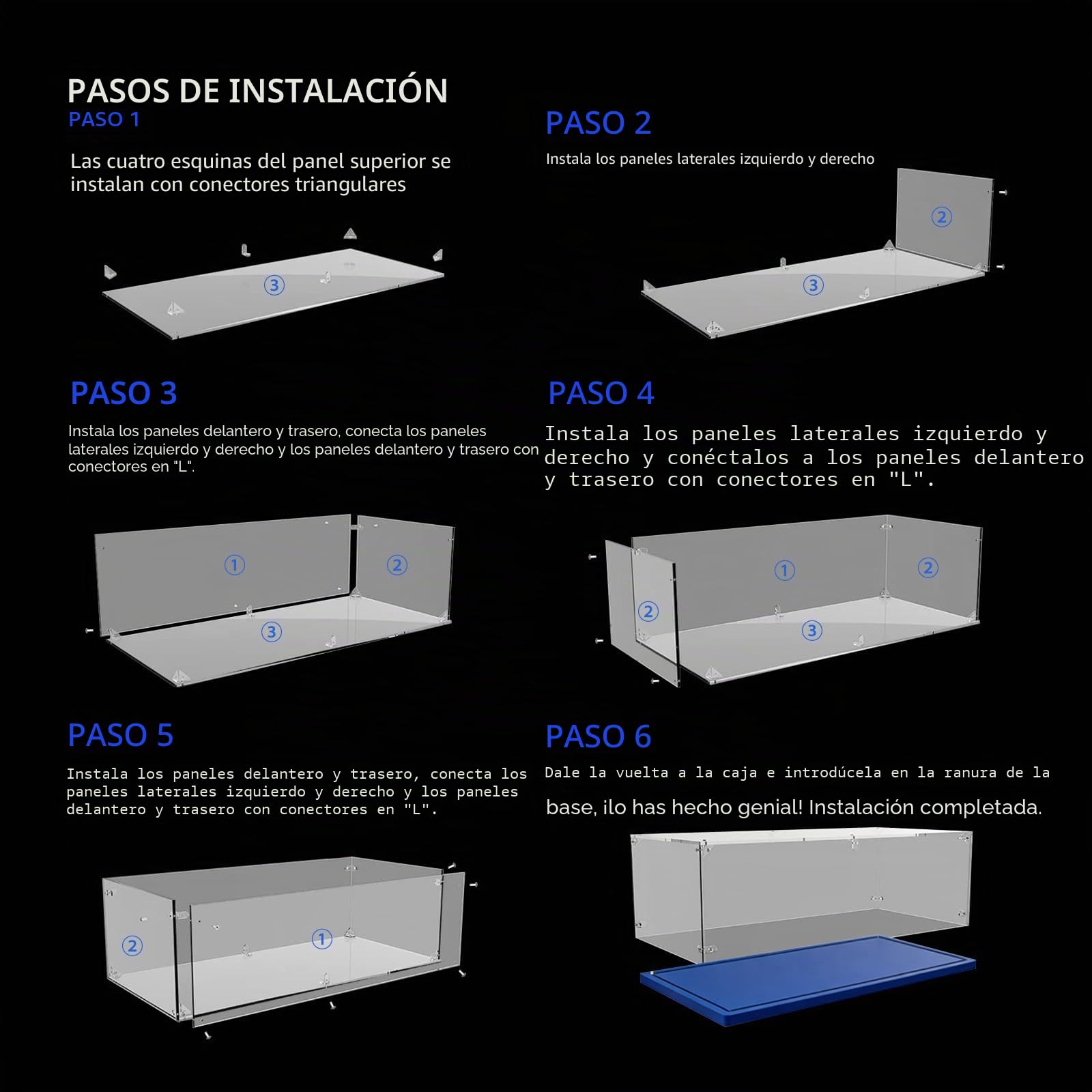 Vitrina Acrílica Transparente Antipolvo,para Lego Modelo Serie 10291 71773 75140 76237 80020 Grand Caja de Exhibición. Base Azul (1, 40x25x15cm)